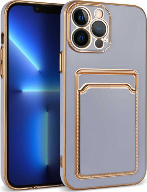 Iphone 13 Ile Uyumlu Dikişli Kartlıklı Serta Silikon Kılıf Lila