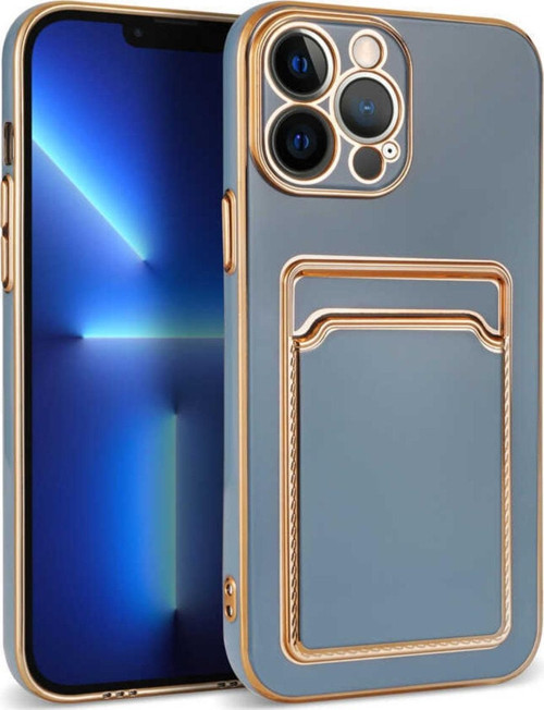 Iphone 13 Ile Uyumlu Dikişli Kartlıklı Serta Silikon Kılıf Mavi