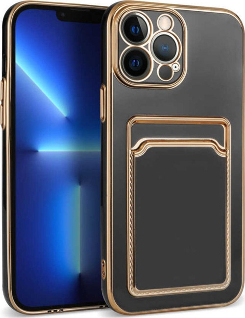 Iphone 13 Ile Uyumlu Dikişli Kartlıklı Serta Silikon Kılıf Siyah