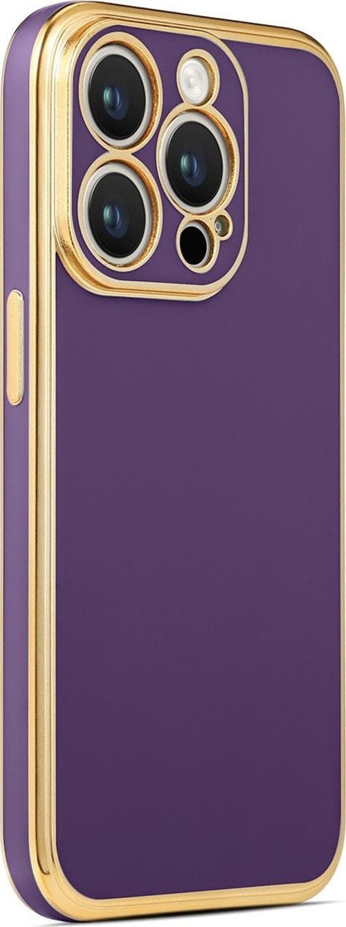 Iphone 14 Pro Max Ile Uyumlu Kılıf Gold Kenar Pastel Renkli Halcyon Z-bark Kapak Derin Mor