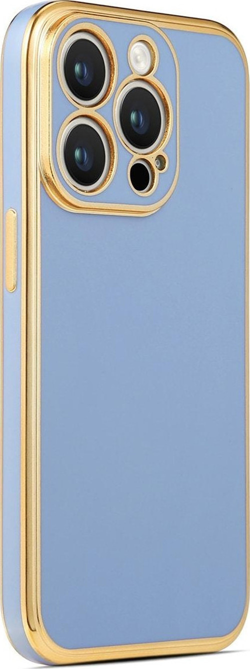 Iphone 14 Pro Max Ile Uyumlu Kılıf Gold Kenar Pastel Renkli Halcyon Z-bark Kapak Mavi