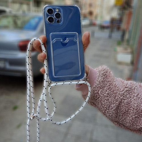 Iphone 13 Ile Uyumlu Ipli Boyun Askılı Silikon Kılıf Şeffaf Renk Kartlıklı Dulcet Epiphany Kılıf