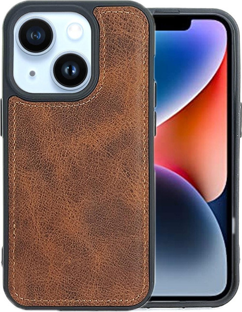 Iphone 14 Ile Uyumlu Hakiki Deri Kılıf Dikişli Iç Kısmı Süet Demir Plakalı Deri Kapak