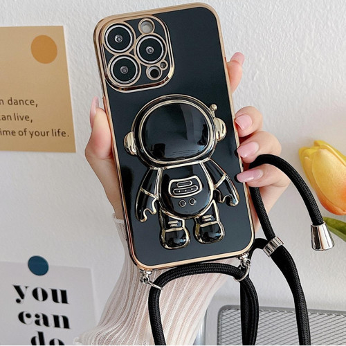 iPhone 14 ile Uyumlu Ipli Boyun Askılı Astronot Figürlü Silikon Kılıf Pastel Renkli Epiphany Kılıf