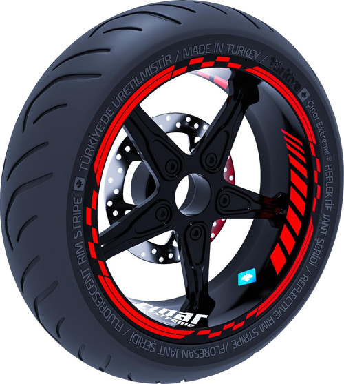 Reflektif Kırmızı Moto GP İç Dış Jant Şeridi Takım Sticker Çınar Extreme