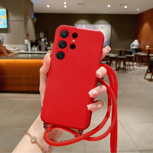 Oppo A36 Ile Uyumlu Ipli Boyun Askılı Silikon Kılıf Kadife Iç Yüzeyli Epiphany Kılıf Kırmızı