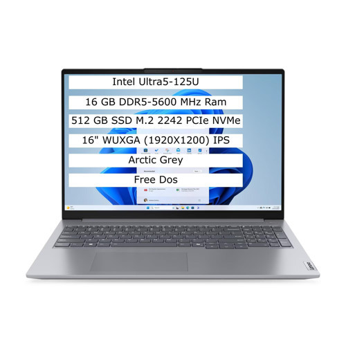 Thinkbook 16 Intel Core Ultra 5 125U 16GB 512GB SSD 16" IPS Panel Freedos Taşınabilir Bilgisayar 21MS005KTR