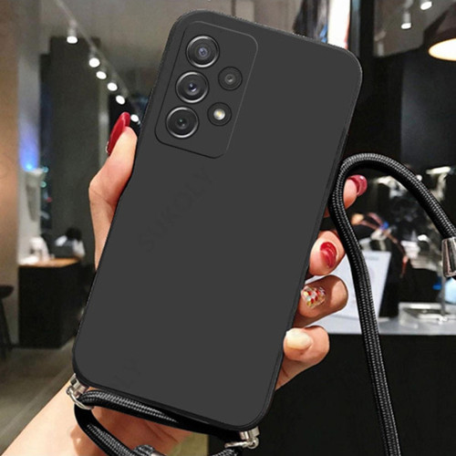 Samsung Galaxy M14 ile Uyumlu Ipli Boyun Askılı Silikon Kılıf Kadife Iç Yüzeyli Epiphany Kılıf Siyah