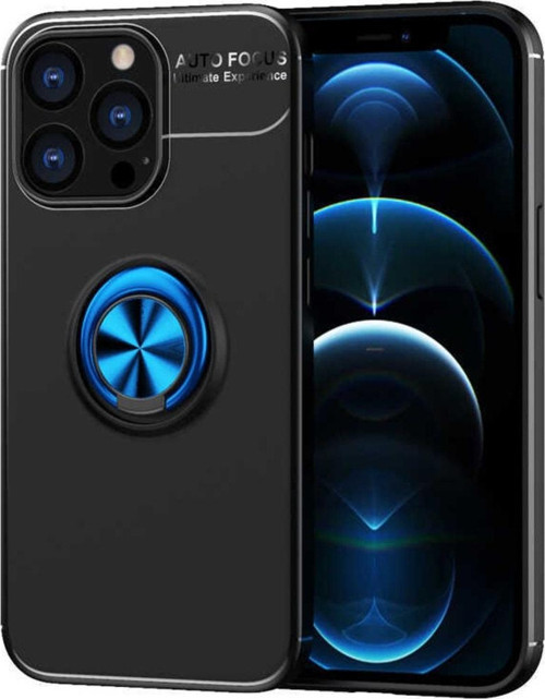 Iphone 14 Pro Max Ile Uyumlu Kılıf Yüzük Tutuculu Mıktanıslı,standlı Novel Silikon Siyah-mavi