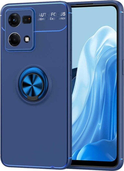 Oppo Reno 7 4g Ile Uyumlu Kılıf Ravel Yüzük Tutuculu Standlı Silikon Mavi