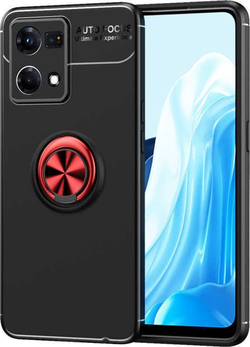 Oppo Reno 7 4g Ile Uyumlu Kılıf Ravel Yüzük Tutuculu Standlı Silikon Siyah-kırmızı