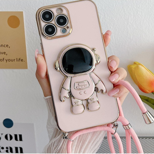 iPhone 14 Plus ile Uyumlu Ipli Boyun Askılı Astronot Figürlü Silikon Kılıf Pastel Renkli Kılıf
