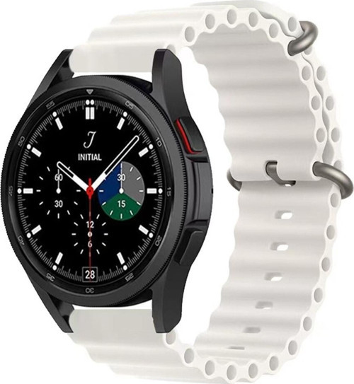 Samsung Gear S2 Ile Uyumlu 42mm Quintessential Kabartmalı Metal Tokalı Kordon Beyaz