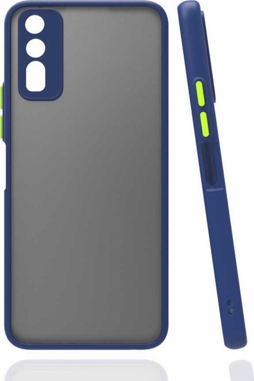 Vivo Y20s Ile Uyumlu Kılıf Lastik Desen Kenar Kamera Korumalı Arkası Şeffaf Halx Lacivert
