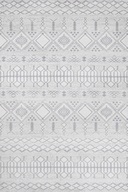 Gri Geometrik Etnik Modern Desenli Pamuk Makinada Yıkanabilir Hav Toz Vermez Leke Tutmayan Kaymaz Taban Dijital Makine Baskı Salon Yolluk Mutfak Halı