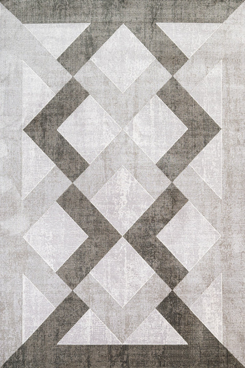 Gri Geometrik Etnik Modern Desenli Pamuk Makinada Yıkanabilir Hav Toz Vermez Leke Tutmayan Kaymaz Taban Dijital Makine Baskı Salon Yolluk Mutfak Halı