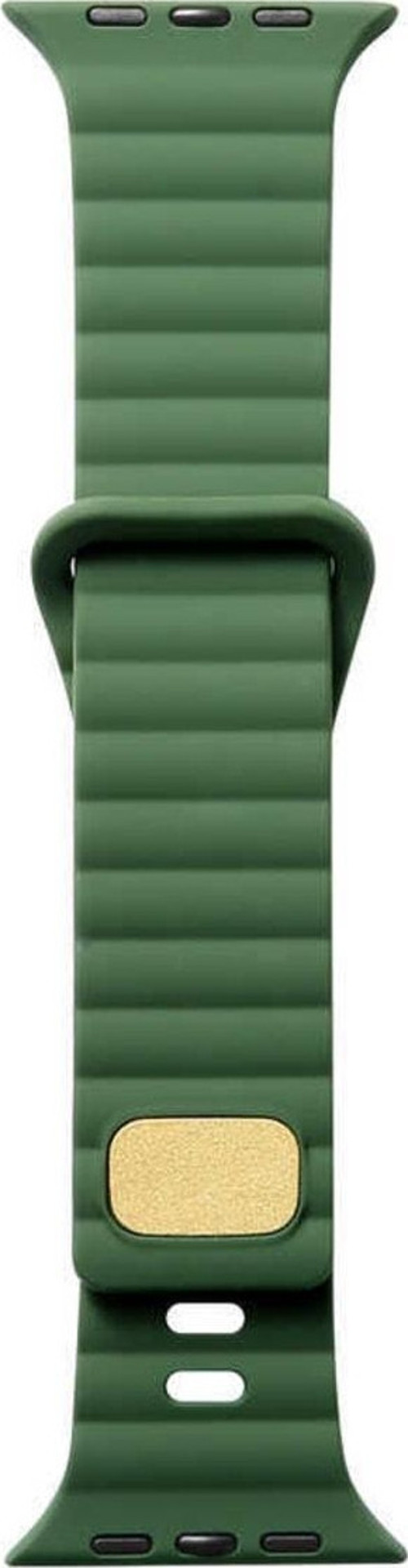 Apple Watch 5 Ile Uyumlu Metal Toka Tasarımlı 42-44mm Strip Kabartmalı Kordon Koyu Yeşil