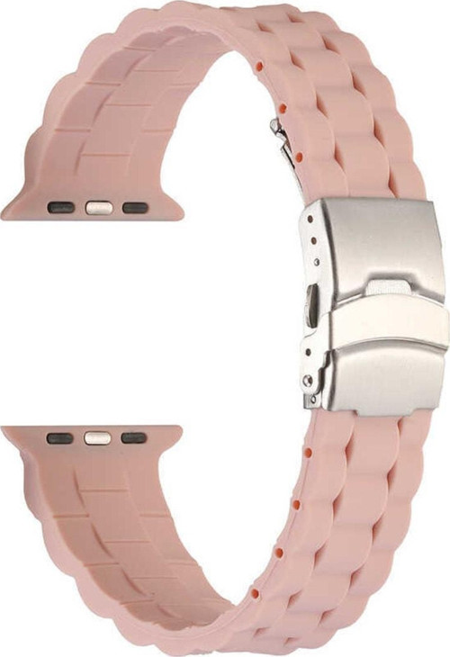 Apple Watch 6 Ile Uyumlu Kordon 42-44mm Metal Toka Delikli Ayarlanabilir Panoply Silikon Kayış Pembe