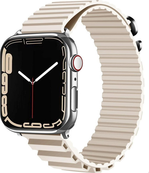 Apple Watch Ultra Ile Uyumlu Kordon 49mm Parçalı Çizgili Tasarım Denouement Kayış Krem