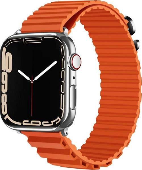 Apple Watch Ultra Ile Uyumlu Kordon 49mm Parçalı Çizgili Tasarım Denouement Kayış Turuncu