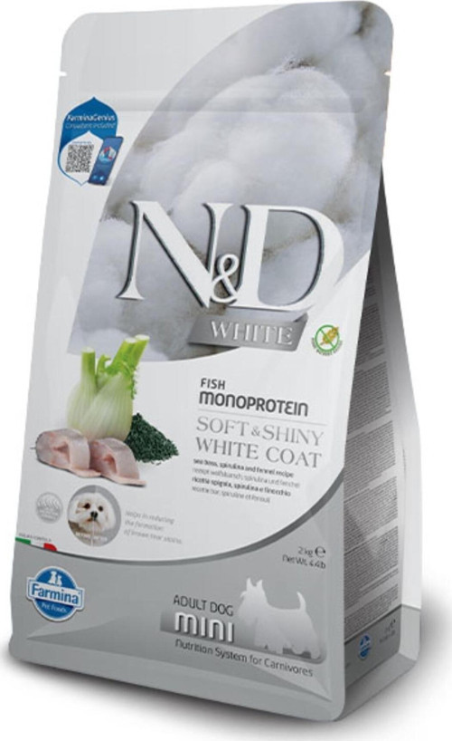 WHITE DOG Levrek, Pirinç, Rezene Ve Spirulina Küçük Irk Yetişkin Beyaz Köpek Maması 2 Kg