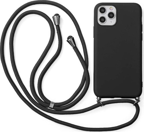 Iphone 12 Ile Uyumlu Ipli Boyun Askılı Silikon Kılıf Kadife Iç Yüzeyli Epiphany Kılıf Siyah