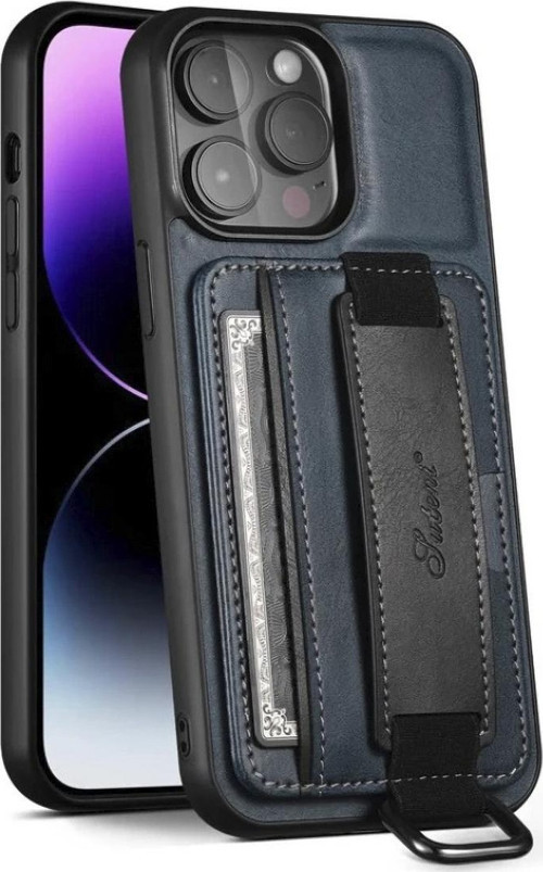 iPhone 13 Pro İle Uyumlu Kılıf Ultra Lüks Deri Koruma Lastikli Parmak Askılı Kartlıklı Kılıf