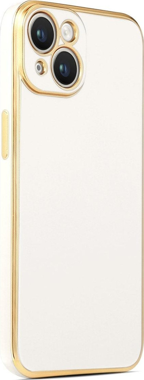 Iphone 14 Plus Ile Uyumlu Kılıf Gold Kenar Pastel Renkli Halcyon Z-bark Kapak Beyaz