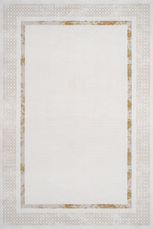 Gold Çerçeveli Etnik Modern Desenli Pamuk Makinada Yıkanabilir Hav Toz Vermez Leke Tutmayan Kaymaz Taban Dijital Makine Baskı Salon Yolluk Mutfak Halı