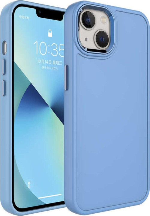 Iphone 14 Plus Ile Uyumlu Kılıf Metal Çerçeve Tasarımlı Pastel Renkli Sert Ebullience Mavi
