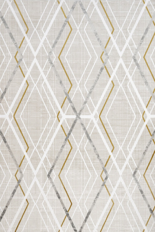 Gold Geometrik Etnik Modern Desenli Pamuk Makinada Yıkanabilir Hav Toz Vermez Leke Tutmayan Kaymaz Taban Dijital Makine Baskı Salon Yolluk Mutfak Halı