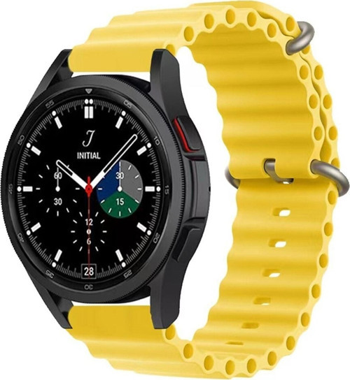 Honor Watch Magic 2 Ile Uyumlu 42mm Quintessential Kabartmalı Metal Tokalı Kordon Sarı