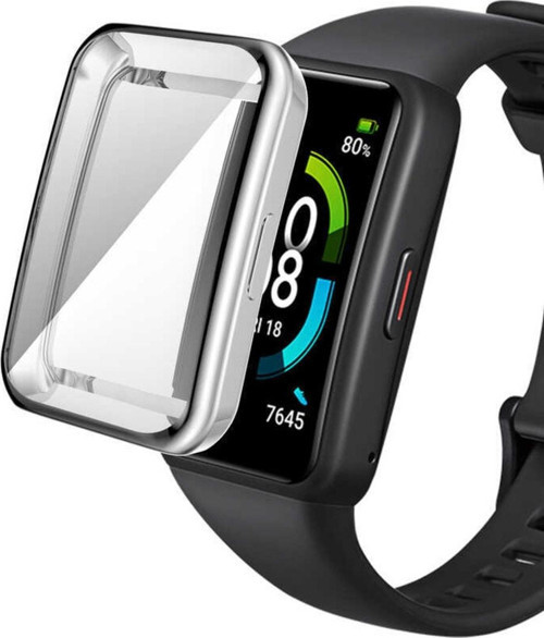 Huawei Band 7 Ile Uyumlu Tpu Çerçeveli Tam Kapatan Ekran Koruyucu Çerçeve Kılıf Gri