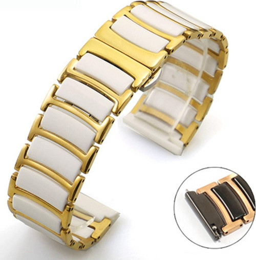 Huawei Watch Gt 3 Pro Ile Uyumlu 46mm Paslanmaz Seramik 45mm Denouement Metal Kordon Gold-beyaz