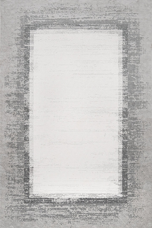 Gri Çerçeveli Etnik Modern Desenli Pamuk Makinada Yıkanabilir Hav Toz Vermez Leke Tutmayan Kaymaz Taban Dijital Makine Baskı Salon Yolluk Mutfak Halı