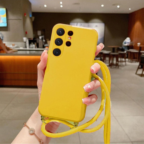 Galaxy A70 Ile Uyumlu Ipli Boyun Askılı Silikon Kılıf Kadife Iç Yüzeyli Epiphany Kılıf Sarı