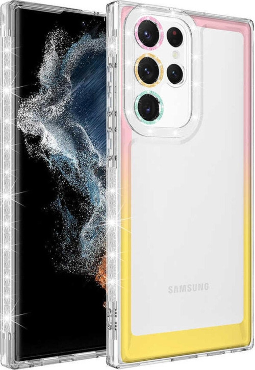 Galaxy S22 Ultra Ile Uyumlu Kılıf Taşlı Ve Renk Geçiş Tasarımlı Lens Korumalı Park Kapak