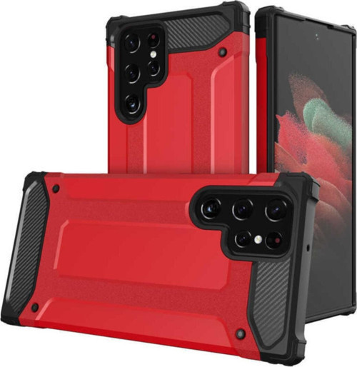 Galaxy S22 Ultra Kılıf Shockproof Zırh Koruma Kırmızı