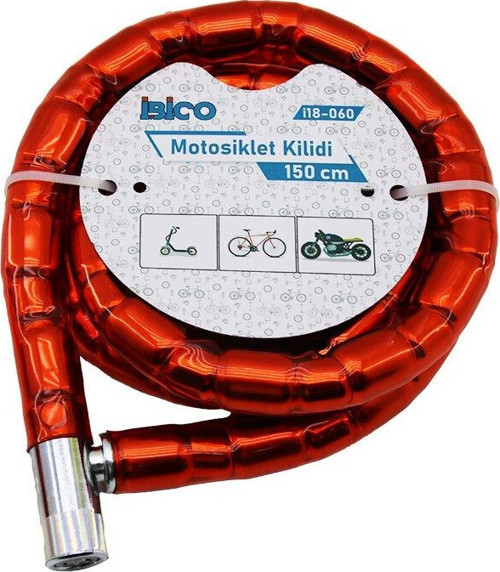 TÜP ANAHTARLI METAL KAFA ÇELİK MOTOR - BİSİKLET KİLİT SİLİNDİRİK SPİRAL KİLİT KIRMIZI KILIF22MM X 150CM (5060)