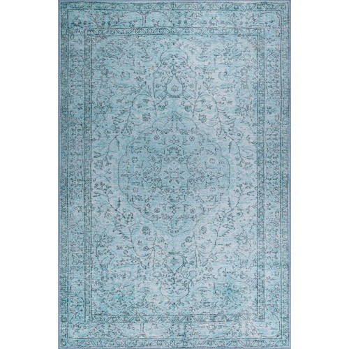 Lisburn Klasik Turkuaz Polyester Dikdörtgen Modern Desenli Pamuk Makinada Yıkanabilir Hav Toz Vermez Leke Tutmayan Kaymaz Taban Dijital Makine Baskı Salon Yolluk Mutfak Halı