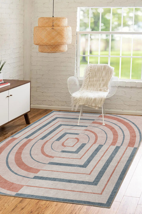 Mitjana Modern Krem Polyester Dikdörtgen Modern Desenli Pamuk Makinada Yıkanabilir Hav Toz Vermez Leke Tutmayan Kaymaz Taban Dijital Makine Baskı Salon Yolluk Mutfak Halı