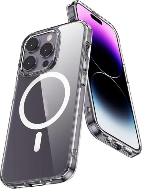 iPhone 15 Plus ile uyumlu Kılıf Tacsafe Wireless Halka Magnetik Attractive Kapak Şeffaf