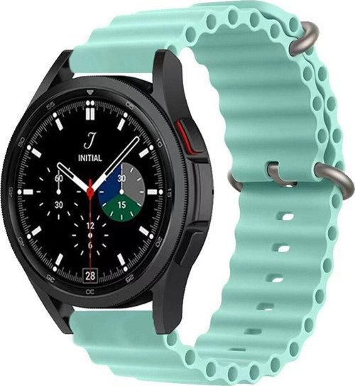 Galaxy Watch Active 2 Ile Uyumlu 40mm Quintessential Kabartmalı Metal Tokalı Kordon Turkuaz