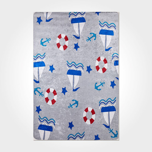 Evangelina Çocuk Mavi Pamuk Dikdörtgen Modern Desenli Pamuk Makinada Yıkanabilir Hav Toz Vermez Leke Tutmayan Kaymaz Taban Dijital Makine Baskı Salon Yolluk Mutfak Halı