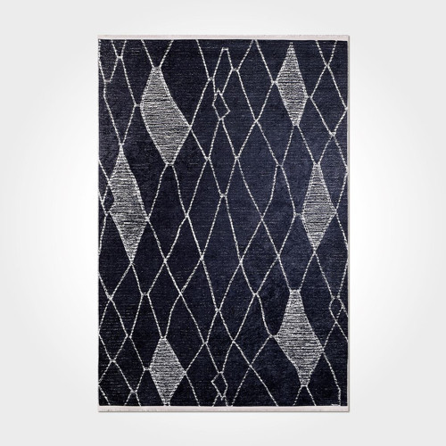 Carmen Geometrik Siyah Polyester Dikdörtgen Modern Desenli Pamuk Makinada Yıkanabilir Hav Toz Vermez Leke Tutmayan Kaymaz Taban Dijital Makine Baskı Salon Yolluk Mutfak Halı