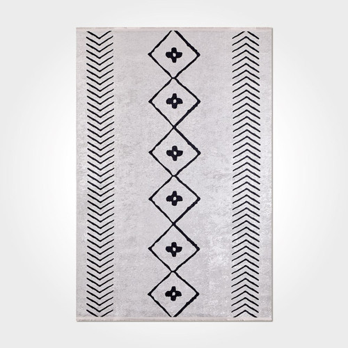 Elizabeth Geometrik Gri Polyester Dikdörtgen Modern Desenli Pamuk Makinada Yıkanabilir Hav Toz Vermez Leke Tutmayan Kaymaz Taban Dijital Makine Baskı Salon Yolluk Mutfak Halı