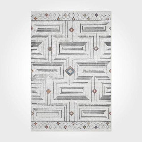 Averie Geometrik Gri Pamuk Dikdörtgen Modern Desenli Pamuk Makinada Yıkanabilir Hav Toz Vermez Leke Tutmayan Kaymaz Taban Dijital Makine Baskı Salon Yolluk Mutfak Halı