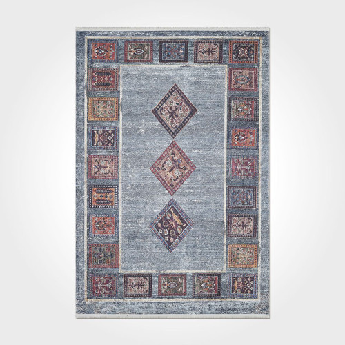 Raven Geometrik Gri Pamuk Dikdörtgen Modern Desenli Pamuk Makinada Yıkanabilir Hav Toz Vermez Leke Tutmayan Kaymaz Taban Dijital Makine Baskı Salon Yolluk Mutfak Halı