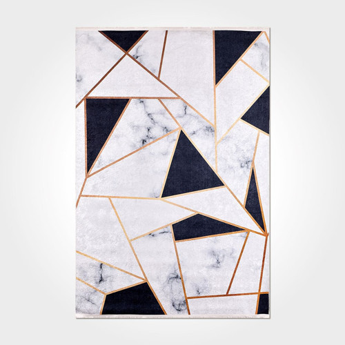 Remi Geometrik Beyaz Polyester Dikdörtgen Modern Desenli Pamuk Makinada Yıkanabilir Hav Toz Vermez Leke Tutmayan Kaymaz Taban Dijital Makine Baskı Salon Yolluk Mutfak Halı