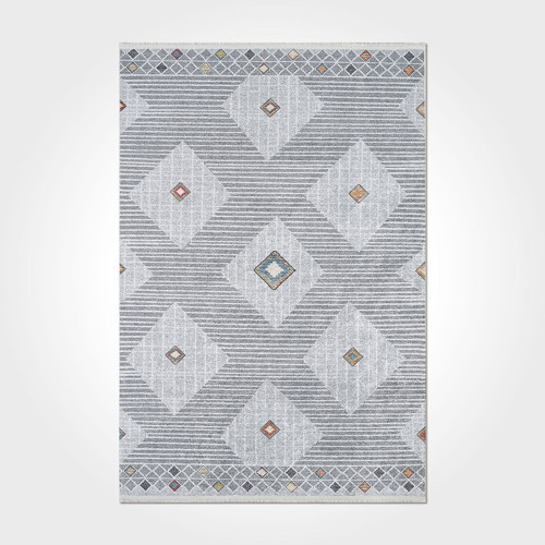 Mabel Geometrik Gri Polyester Dikdörtgen Modern Desenli Pamuk Makinada Yıkanabilir Hav Toz Vermez Leke Tutmayan Kaymaz Taban Dijital Makine Baskı Salon Yolluk Mutfak Halı